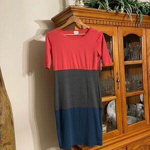 NWT~ LulaRoe Color block Dress - blocked in Red, Gray, and Blue Size:Small NEW